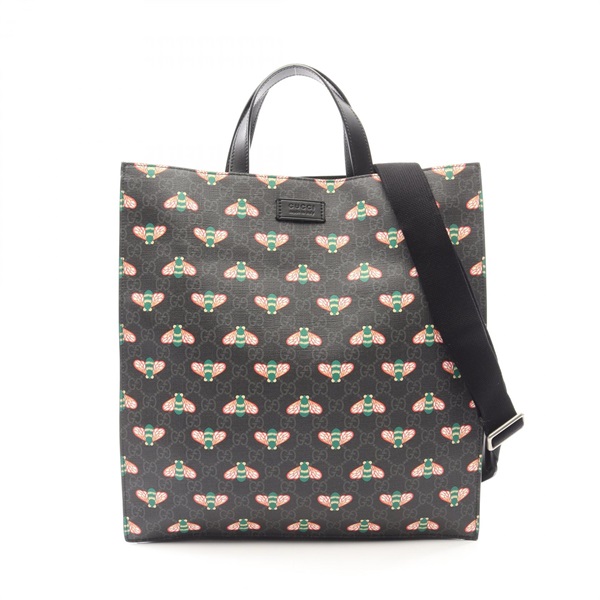 GUCCI GG Supreme Bee Shoulder Tote Bag 681298 canvas leather Black Used unisex