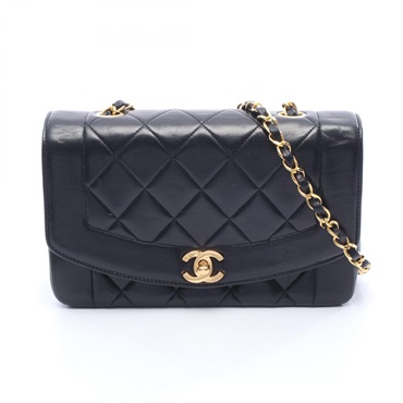 CHANEL Matelasse Diana Flap Chain Shoulder Bag Lambskin Black GHW Used Women