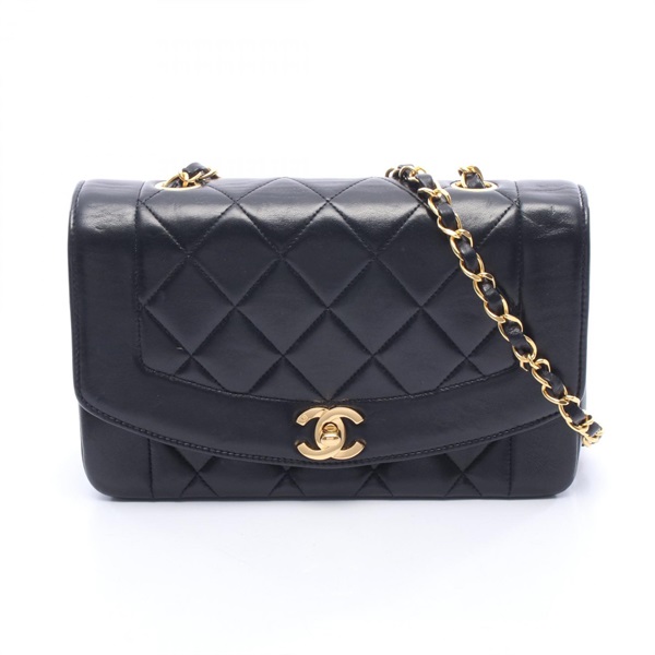 CHANEL Matelasse Diana Flap Chain Shoulder Bag Lambskin Black GHW Used Women