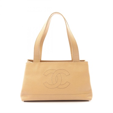 CHANEL COCO Mark Shoulder Tote Bag Grained Calfskin leather Beige Used Women GHW