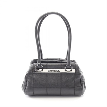 CHANEL Chocolate bar Shoulder Bag Grained Calfskin leather Black Used Women SHW