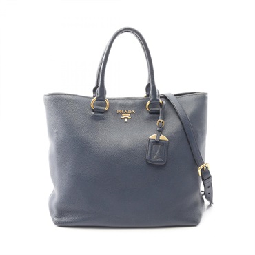PRADA VITELLO PHENIX Shoulder Tote Bag 1BG865 leather Navy Used Women