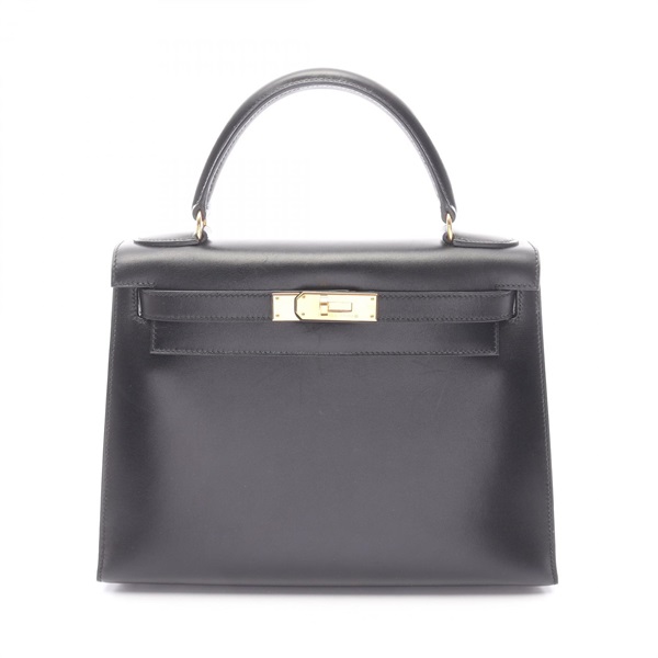 HERMES Kelly 28 Shoulder Handbag Box calf leather Black Used Women GHW A