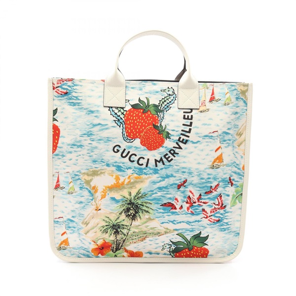 GUCCI Children's Strawberry Kids Tote Bag 550763 Nylon leather White Multi Used