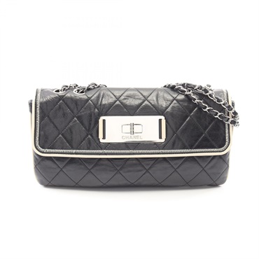 CHANEL 2.55 Matelasse Chain Shoulder Bag Lamb leather Black Beige Used Women SHW