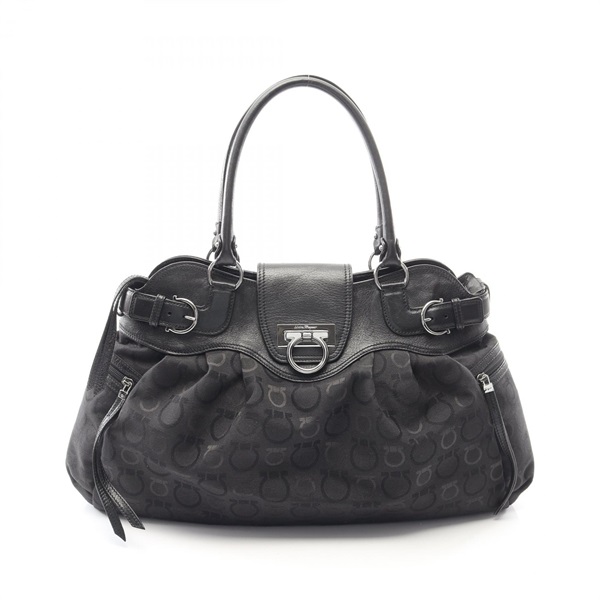 Salvatore Ferragamo Gancini Shoulder Tote Bag 21 6327 canvas leather Black Used