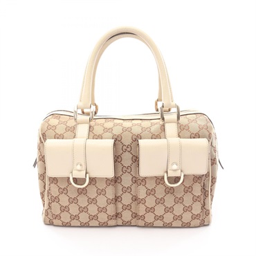 GUCCI GG canvas Duffel Handbag 153026 canvas leather Beige Brown Used Women