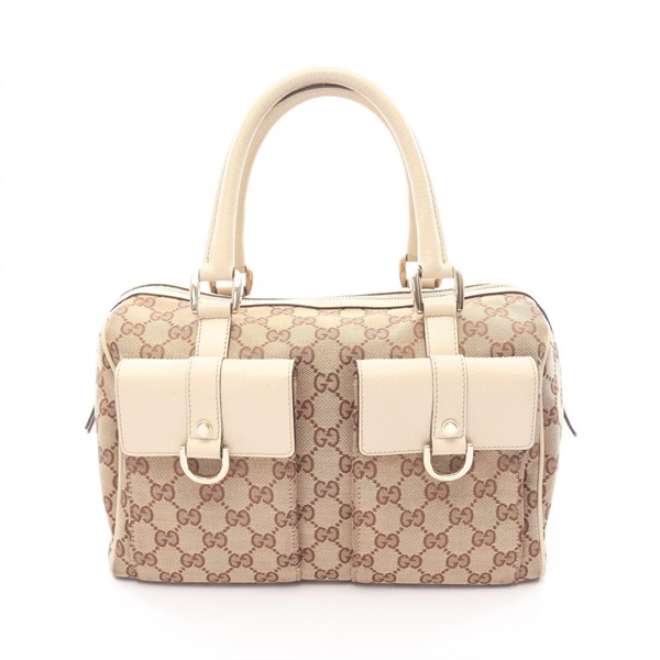 GUCCI GG canvas Duffel Handbag 153026 canvas leather Beige Brown Used Women