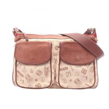 LOEWE 160th Anniversary Shoulder Bag canvas Suede leather Beige Brown Used Women