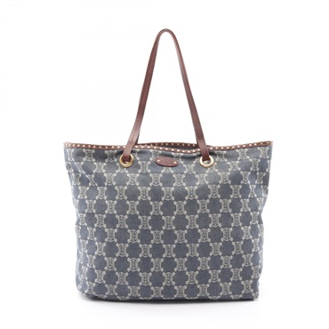 CELINE Paris Macadam Studs Shoulder Tote Bag Denim leather Navy Beige Brown Used