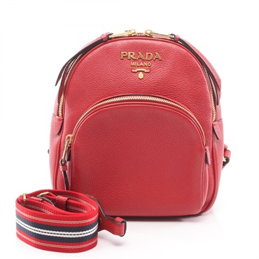 PRADA VIT.DAINO Rucksack Backpack 1BZ051 leather Red GHW Used Women