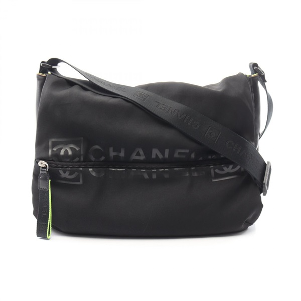 CHANEL Sports line COCO Mark Crossbody Shoulder Bag Nylon rubber Black Used SHW