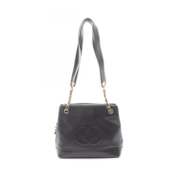 CHANEL COCO Mark Shoulder Tote Bag Grained Calfskin leather Black Used GHW CC