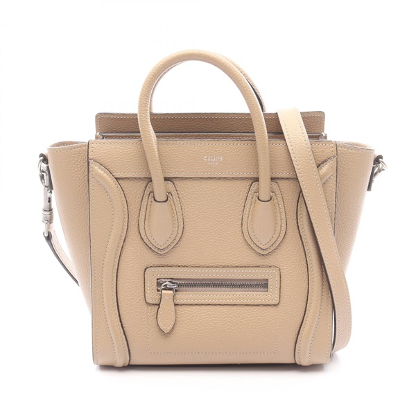 CELINE Luggage Nano Shopper 2WAY Shoulder Handbag 189243HSC leather Beige Used