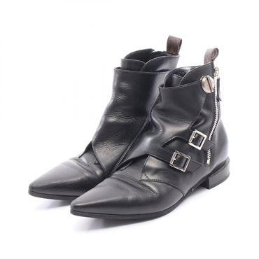 LOUIS VUITTON Jumble Line Short Boots #38 1/2 leather canvas Black Brown Used LV