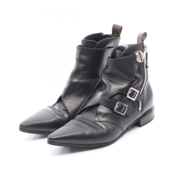 LOUIS VUITTON Jumble Line Short Boots #38 1/2 leather canvas Black Brown Used LV