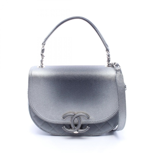 CHANEL Coco Curve Small Matelasse Hand Shoulder Bag Leather Silver Gray Used SHW