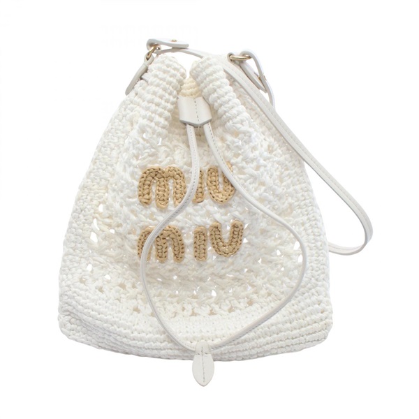 Miu Miu Mini bucket Shoulder Handbag 5ND016 leather Fabric White Brown Used