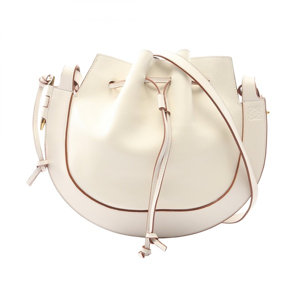 LOEWE Horseshoe Crossbody Shoulder Drawstring Bag leather White Used Women