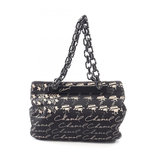 CHANEL COCO Mark Camellia Chain Tote Bag canvas  Black Hardware Used Women CC