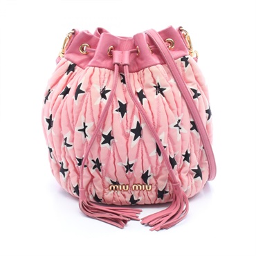 Miu Miu MATELASSE Bucket Shoulder Bag 5BE014 canvas leather Pink Black Used