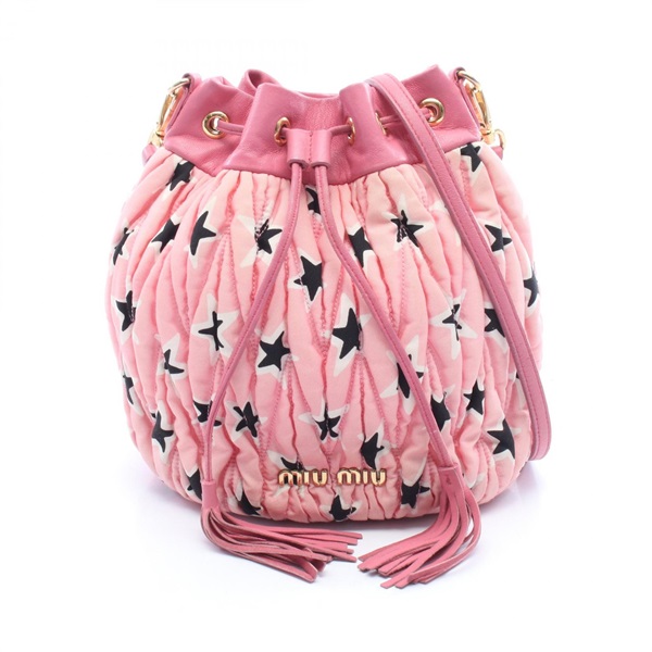 Miu Miu MATELASSE Bucket Shoulder Bag 5BE014 canvas leather Pink Black Used