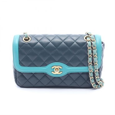 CHANEL Matelasse Chain Shoulder Bag A01112 leather Green Blue Used Women GHW CC