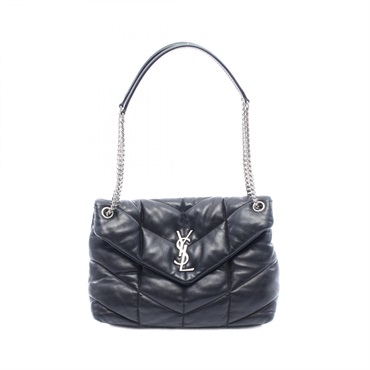 SAINT LAURENT PARIS Puffer Medium Shoulder Bag Lamb leather Black Used Women