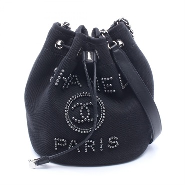 CHANEL Deauville Crossbody Shoulder Bag AS1045 canvas leather Black Used SHW CC
