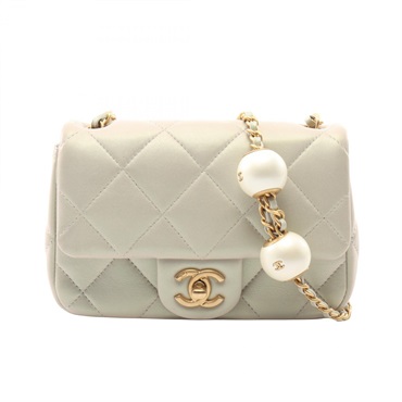CHANEL Mini Matelasse Chain Shoulder Bag AS4868 Lamb leather Beige Used GHW CC
