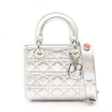 Dior LADY DIOR MY ABCDIOR Small Cannage Shoulder Handbag leather Silver Used SHW