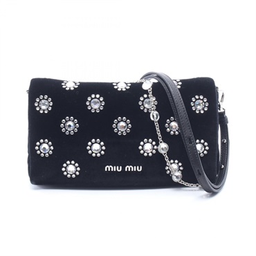 Miu Miu Flower Stone Crossbody Shoulder Bag 5BH164 Fabric Black Used Women