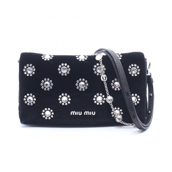 Miu Miu Flower Stone Crossbody Shoulder Bag 5BH164 Fabric Black Used Women