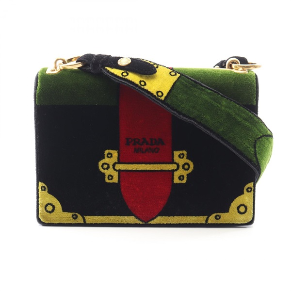 PRADA Cahier Shoulder Bag 1BD075 Fabric Black Multicolor Used Women