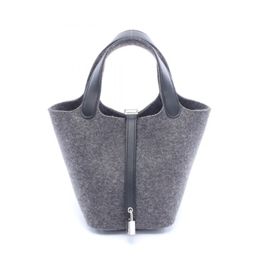 HERMES Picotin Lock PM Handbag H082390CK81 Feutre leather Gray Black SHW Used Y
