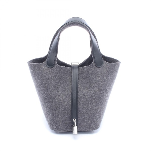 HERMES Picotin Lock PM Handbag H082390CK81 Feutre leather Gray Black SHW Used Y