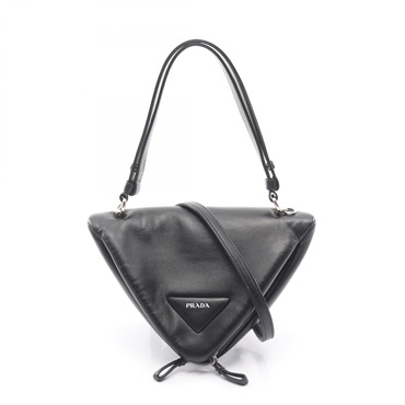 PRADA Triangle Shoulder Crossbody Handbag 1BA315 leather Black Used Women