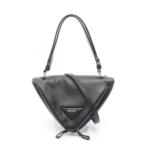 PRADA Triangle Shoulder Crossbody Handbag 1BA315 leather Black Used Women