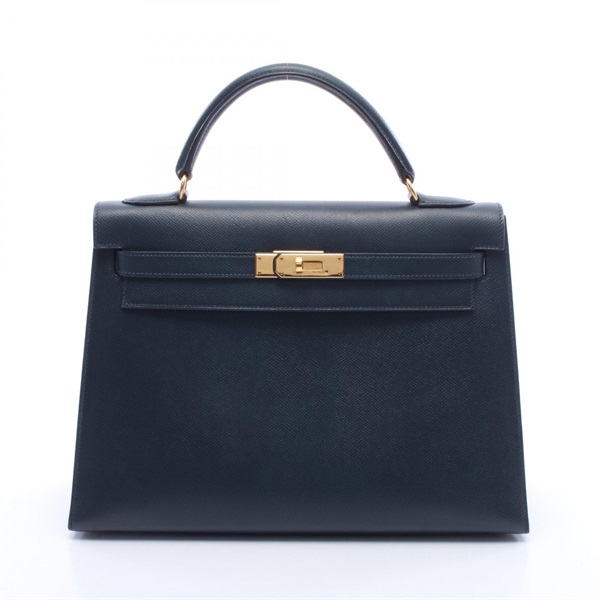 HERMES Kelly 32 Shoulder Handbag Courchevel leather Navy Blue indigo Used Y GHW