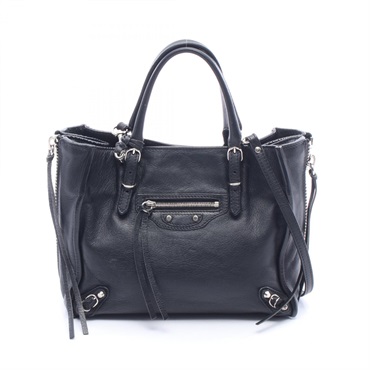 BALENCIAGA Mini Paper Tote Shoulder Crossbody Handbag 387477 leather Black Used