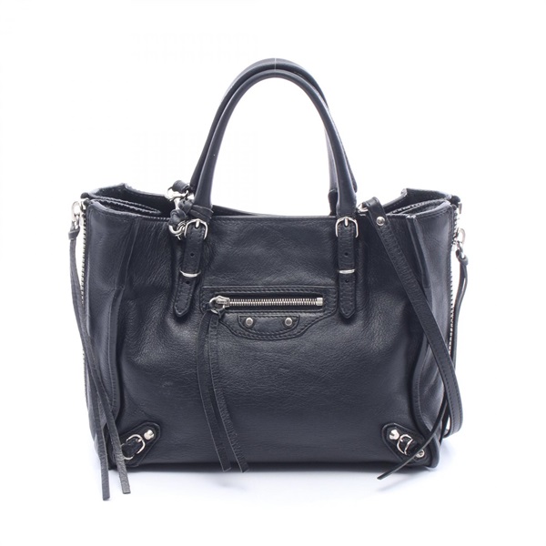 BALENCIAGA Mini Paper Tote Shoulder Crossbody Handbag 387477 leather Black Used