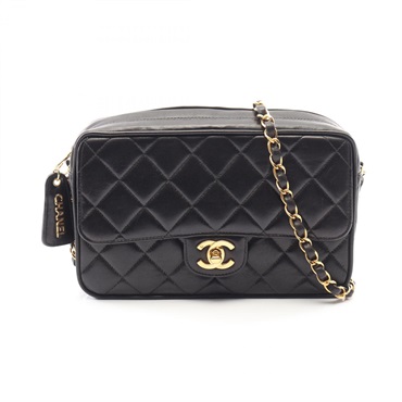 CHANEL Matelasse Chain Shoulder Bag Lambskin sheep leather Black Used Women GHW