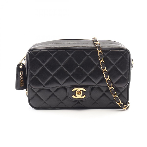 CHANEL Matelasse Chain Shoulder Bag Lambskin sheep leather Black Used Women GHW