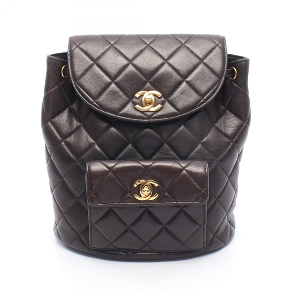CHANEL Matelasse Rucksack Backpack Lambskin sheep leather Black Used Women GHW