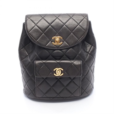 CHANEL Matelasse Rucksack Backpack Lamb skin sheep leather Black Used GHW Women
