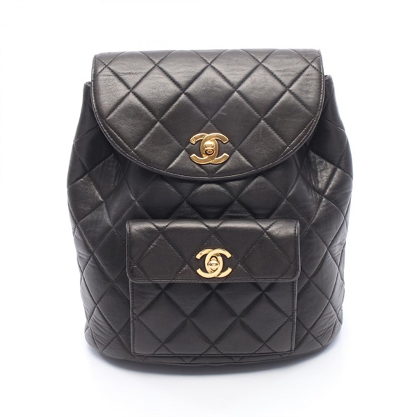CHANEL Matelasse Rucksack Backpack Lamb skin sheep leather Black Used GHW Women