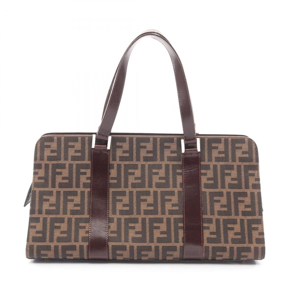 FENDI Zucca Handbag canvas leather Brown Used Women