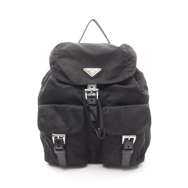 PRADA Triangle logo Rucksack Backpack Nylon leather Black Used Women