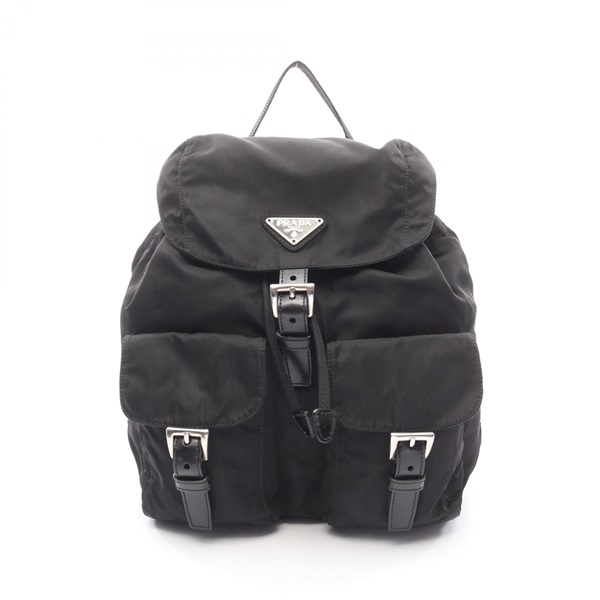 PRADA Triangle logo Rucksack Backpack Nylon leather Black Used Women