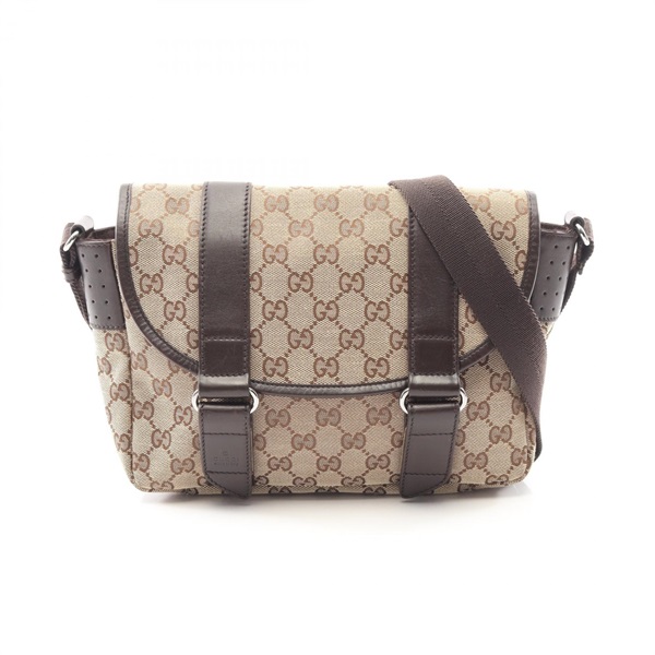 GUCCI GG canvas Shoulder Crossbody Bag 145858 leather Beige Brown Used Women